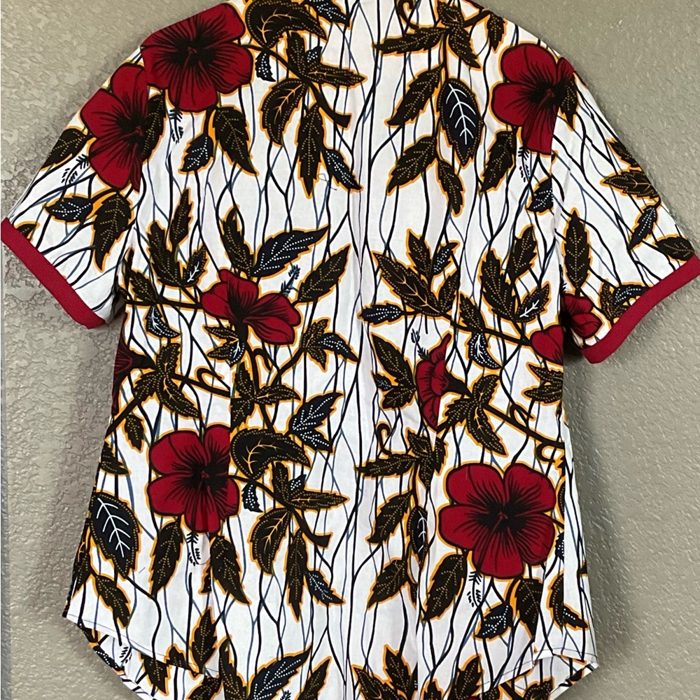 Floral Button Down Shirt - Red and White